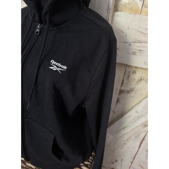 NWT REEBOK Women's Logo Drawstring Hoody French‎ Terry Full Zip | Black | Small - Picture 2 of 6